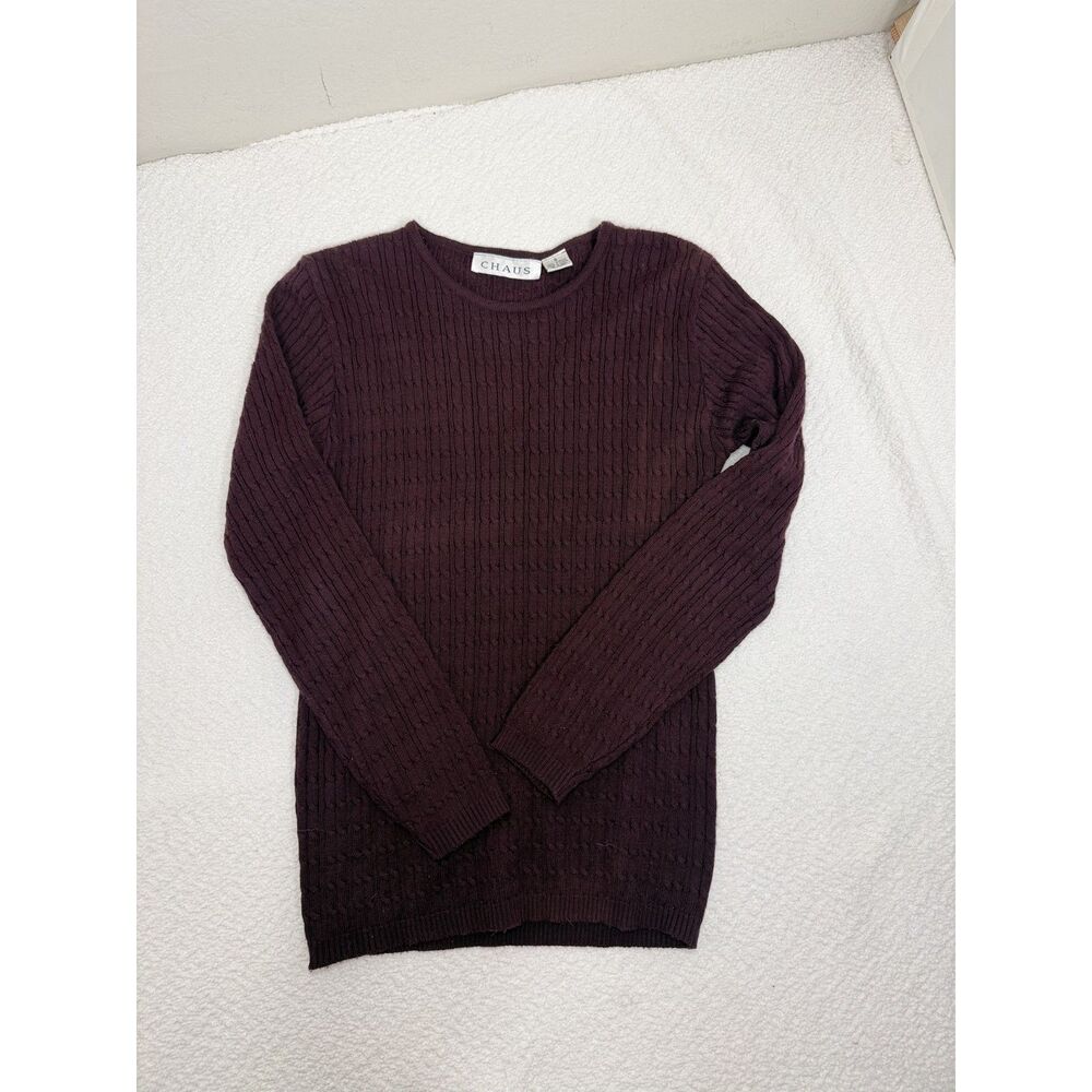 Chaus Women's S Burgundy Cable Knit Sweater Crewneck Acrylic Made Korea
